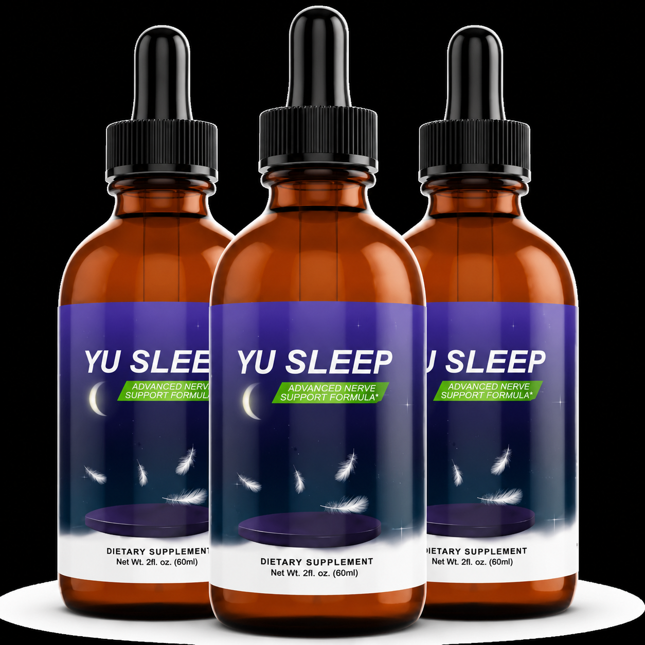 YuSleep nightly sleep support bottle with red tart cherries, magnesium and chamomile ingredients arranged beside it